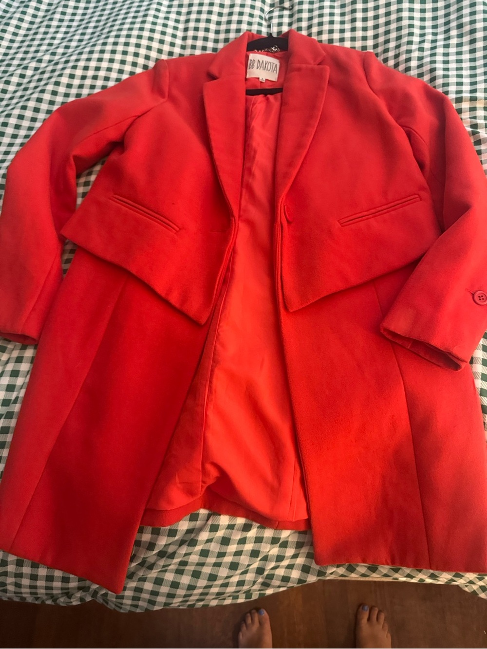 BB Dakota Rynn Felt Coat Coral Red Layered Blazer Statement Jacket - Picture 2 of 9
